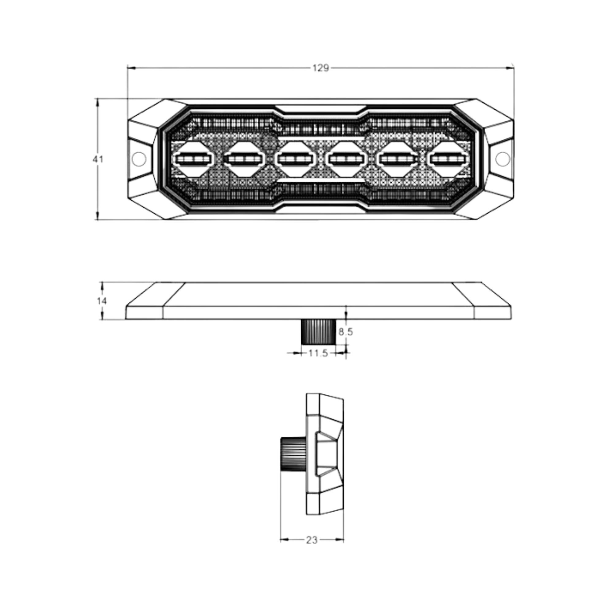Feu flash LED avec bord LED orange/blanc 12-24V 12,9x4,1x1,4cm ECE R10-R65