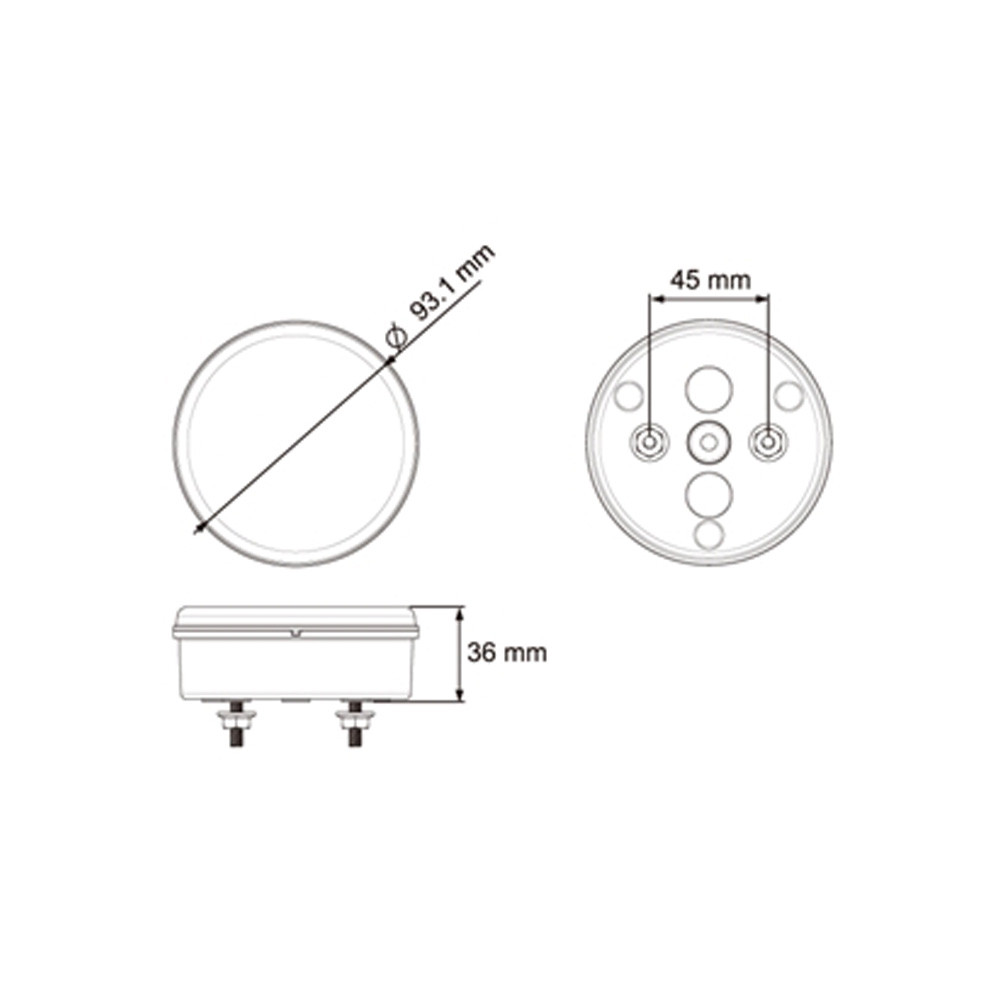 Feu arrière LED 12/24V 3 fonctions rond