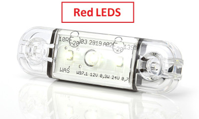 Feu de position LED - rouge avec lentille transparente - 12-24V