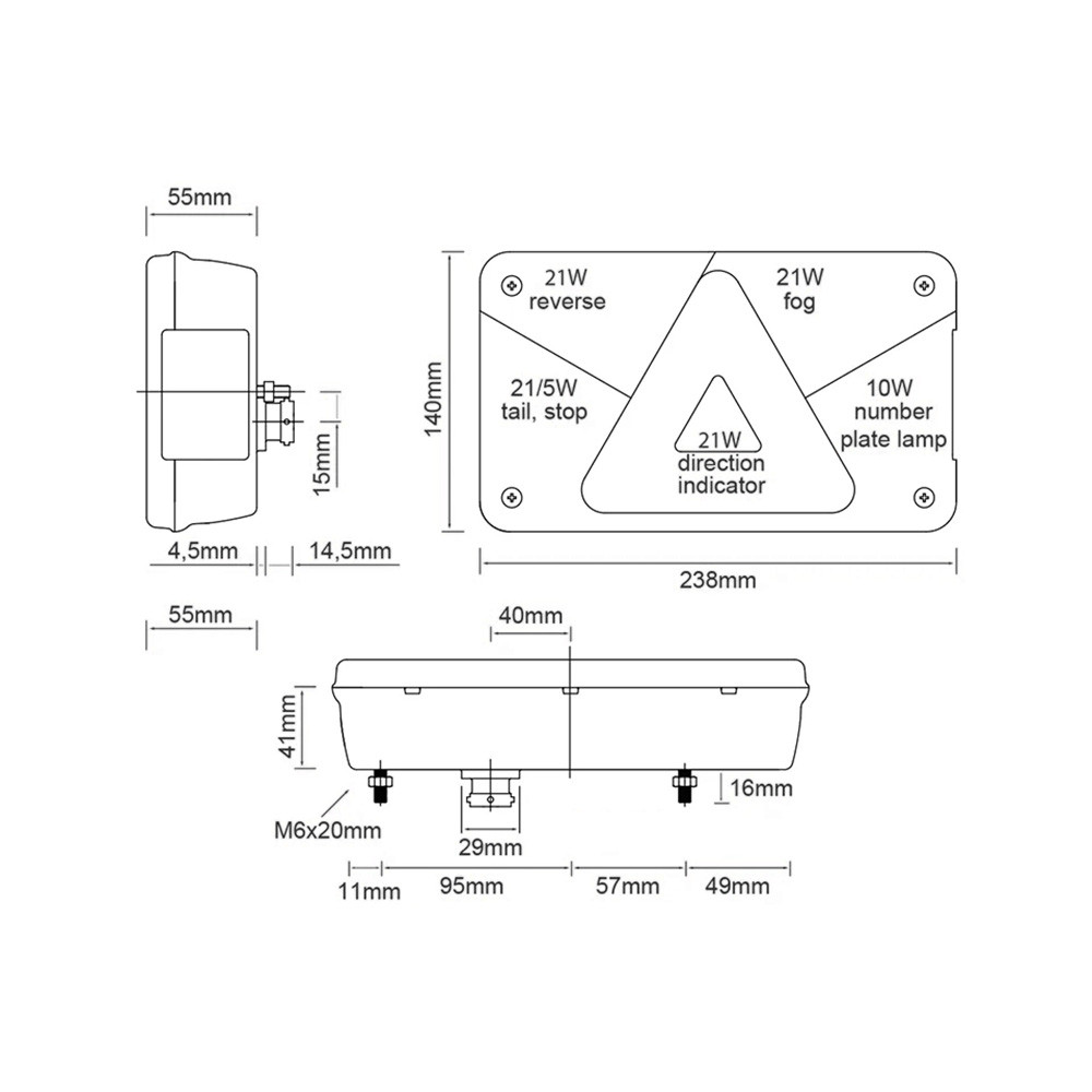 Feu arrière Multipoint V 7 fonctions 12V 8 broches droite