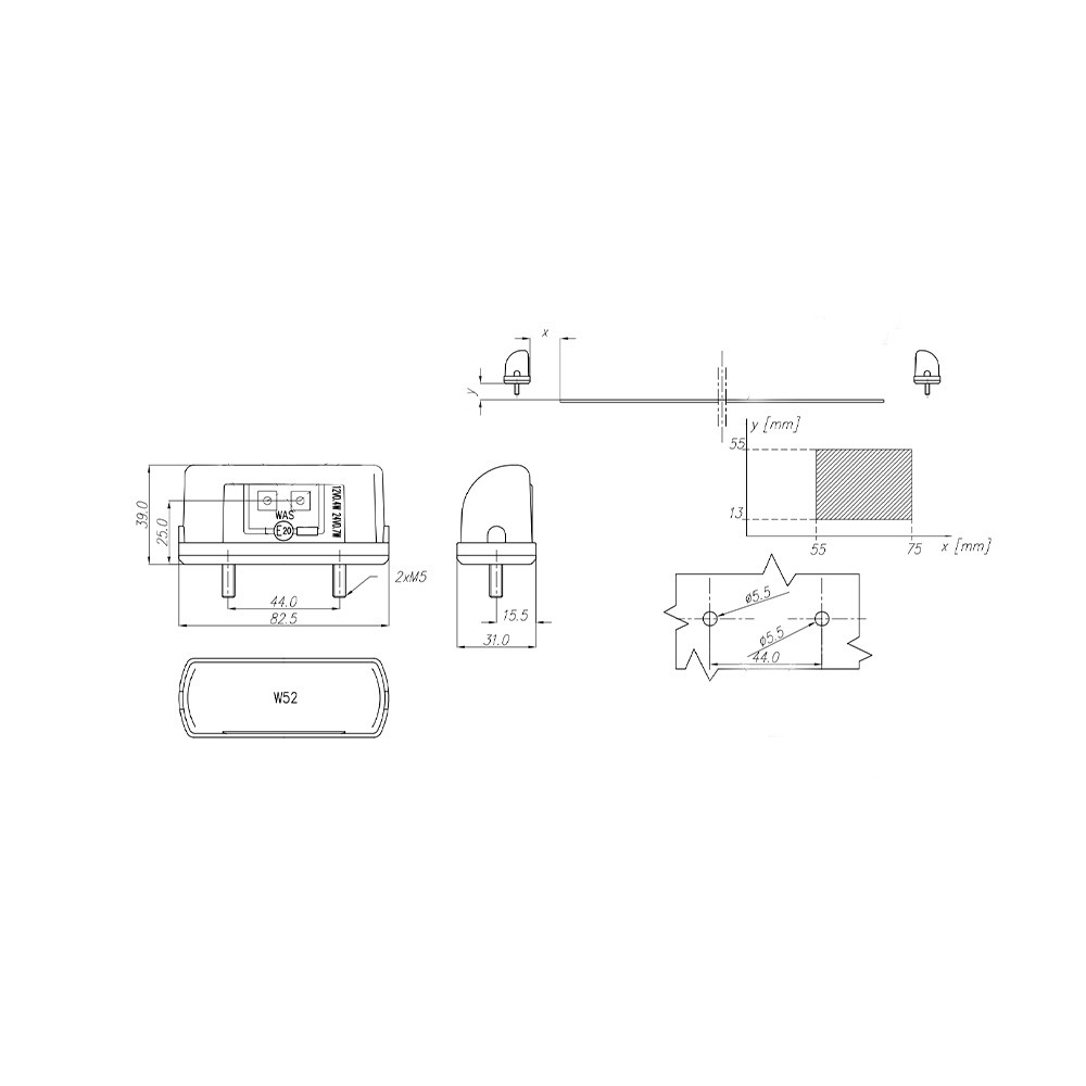 Éclairage de plaque W52 LED 12-24V câble de 1,8m