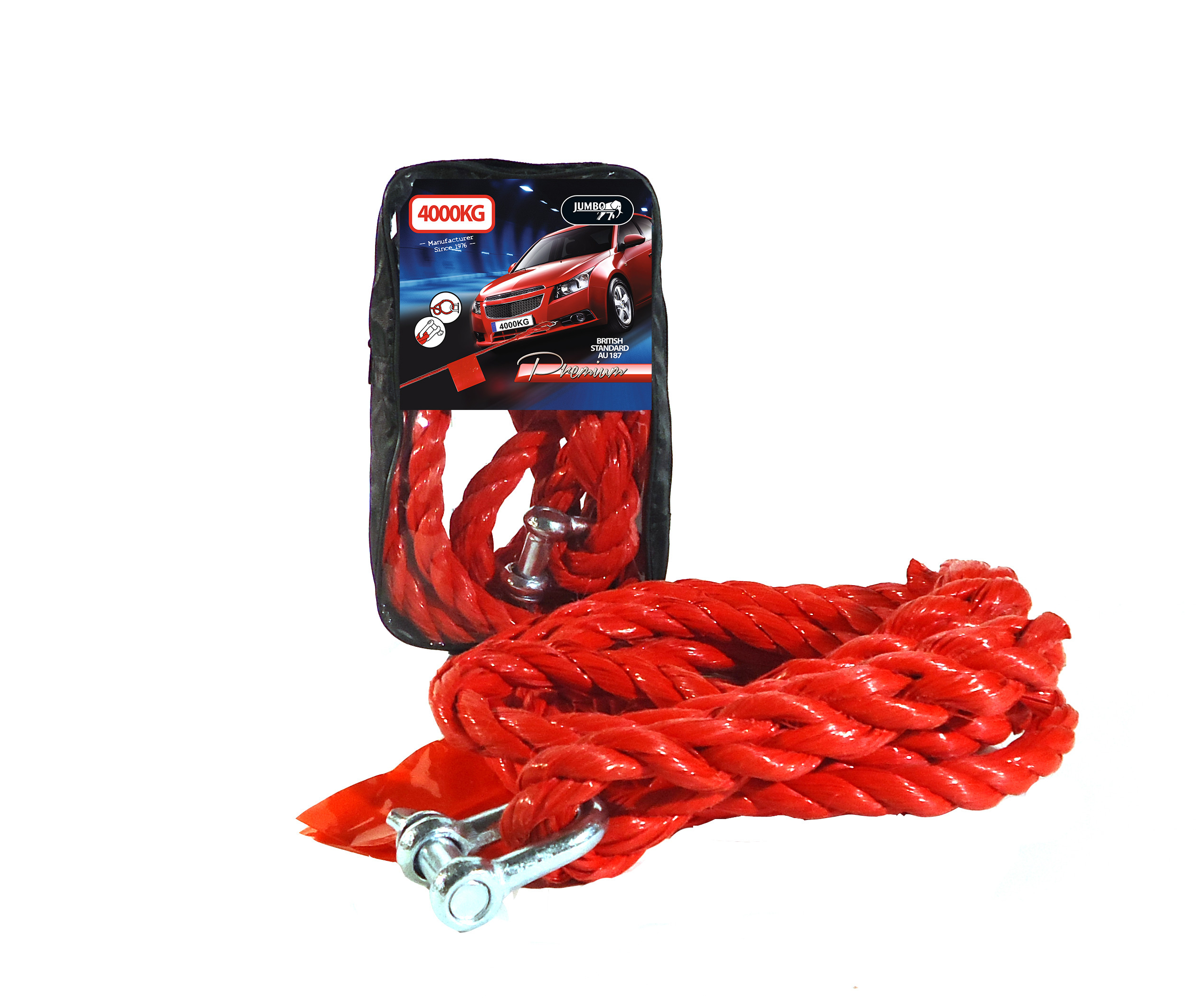 cable de remorquage 4t rouge, 1 crochet, 1 oeuillet