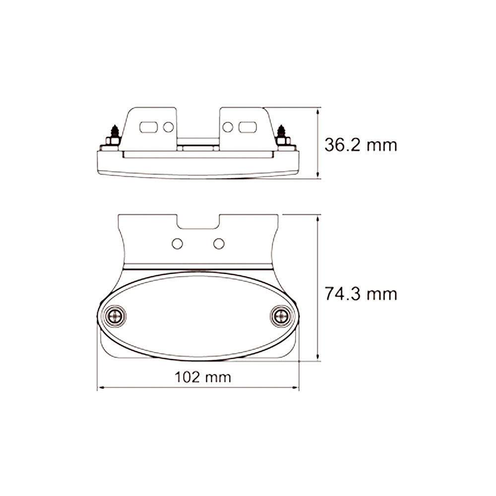 Feu de position LED 12-24V orange ovale câble plat topped