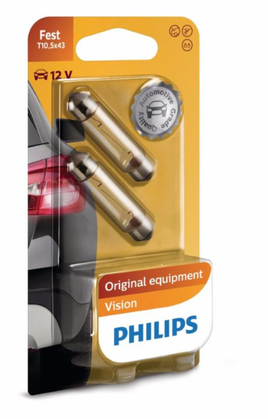 Philips T10.5x43 - 12V - 10W - SV8.5 - buis - blister 2 pièces