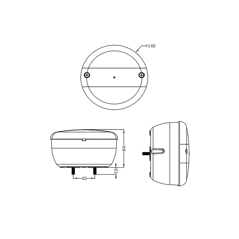 Feu arrière LED 12-24V 3 fonctions Ø140mm 84mm