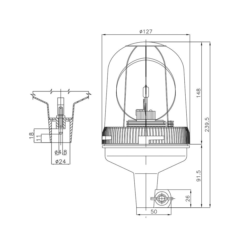 Gyrophare 12-24V orange sur tige flexible