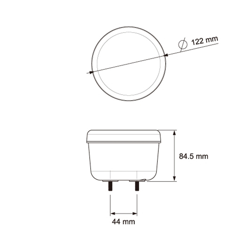 Feu arrière LED 12-24V 3 fonctions Ø122mm 3m câble et DT-connecteur non fixe