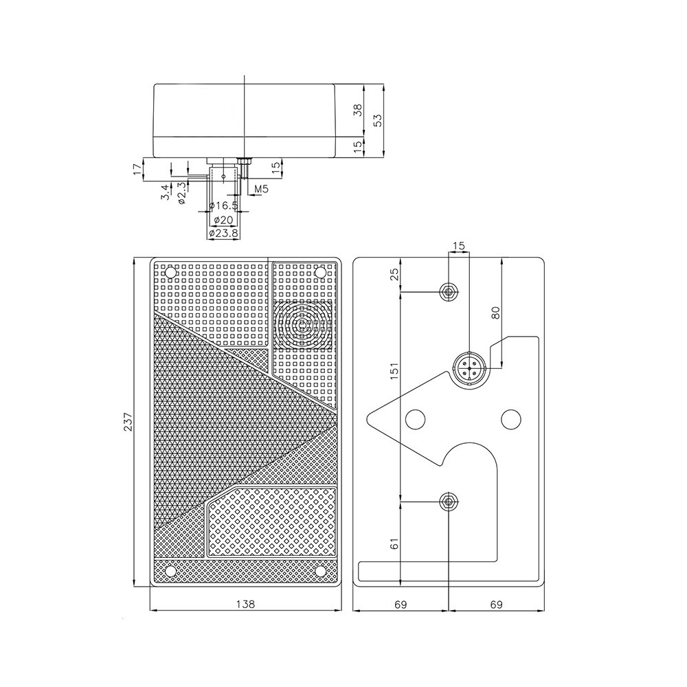 Feu arrière & Recul FP63 halogène 12V 5 fonctions 5-pin droite