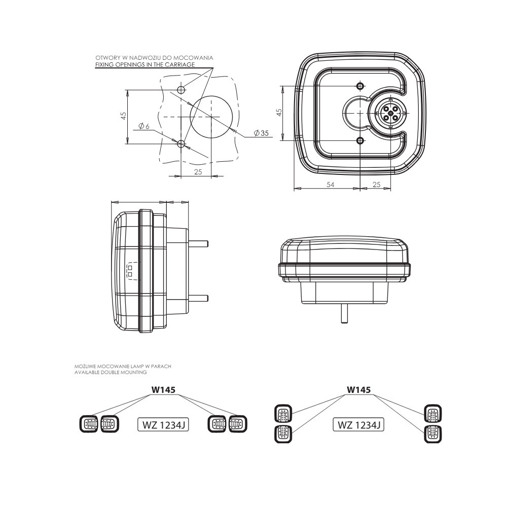 Feu arrière W145 LED 12-24V 4 fonctions 5-pin connector