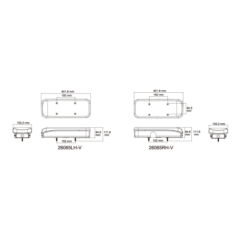 Feu arrière LED 12-24 V 7 fonctions GloTrac droit 2 m câble