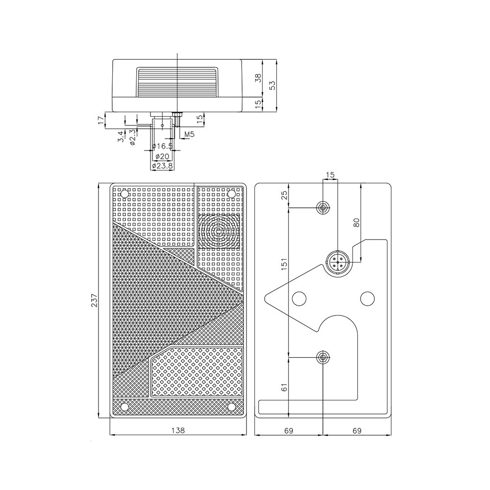 Feu arrière FP63 halogène 12V 6 fonctions 5-pin gauche