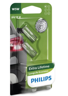 Philips W5W - 12V - 5W - W2.1x9.5d - Longlife EcoVision - blister 2 pc