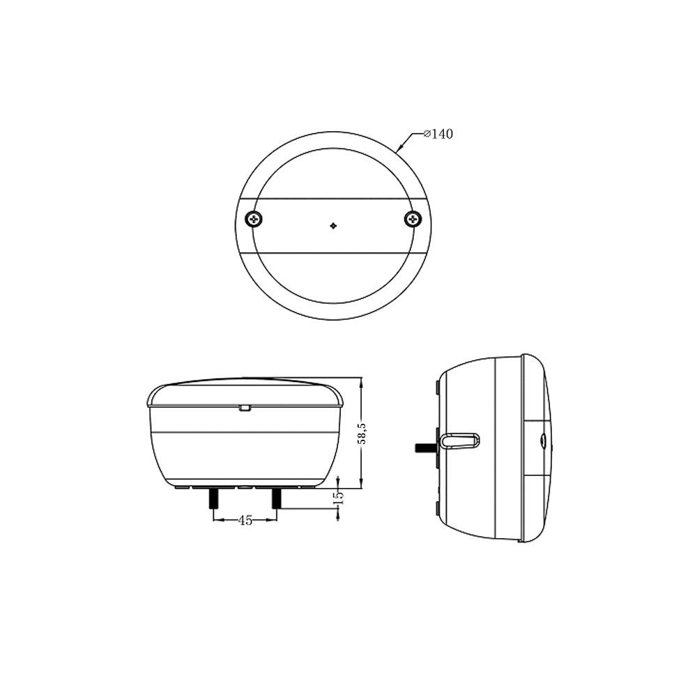 Feu arrière LED 12-24V 3 fonctions Ø140mm 58,5mm