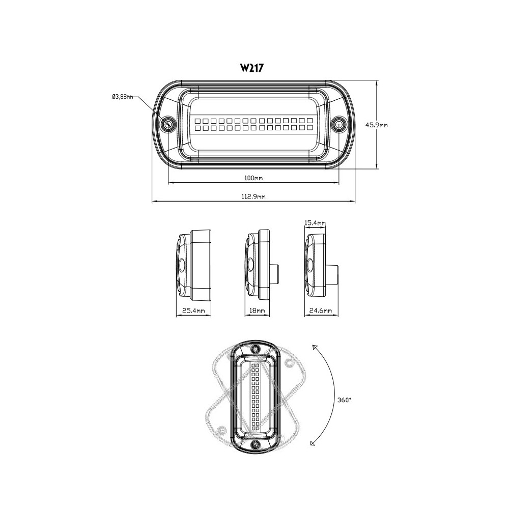 Feu de position LED 12-24 V orange 3 m câble