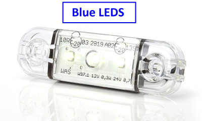 Feu de position LED - bleu avec lentille transparente - 12-24V