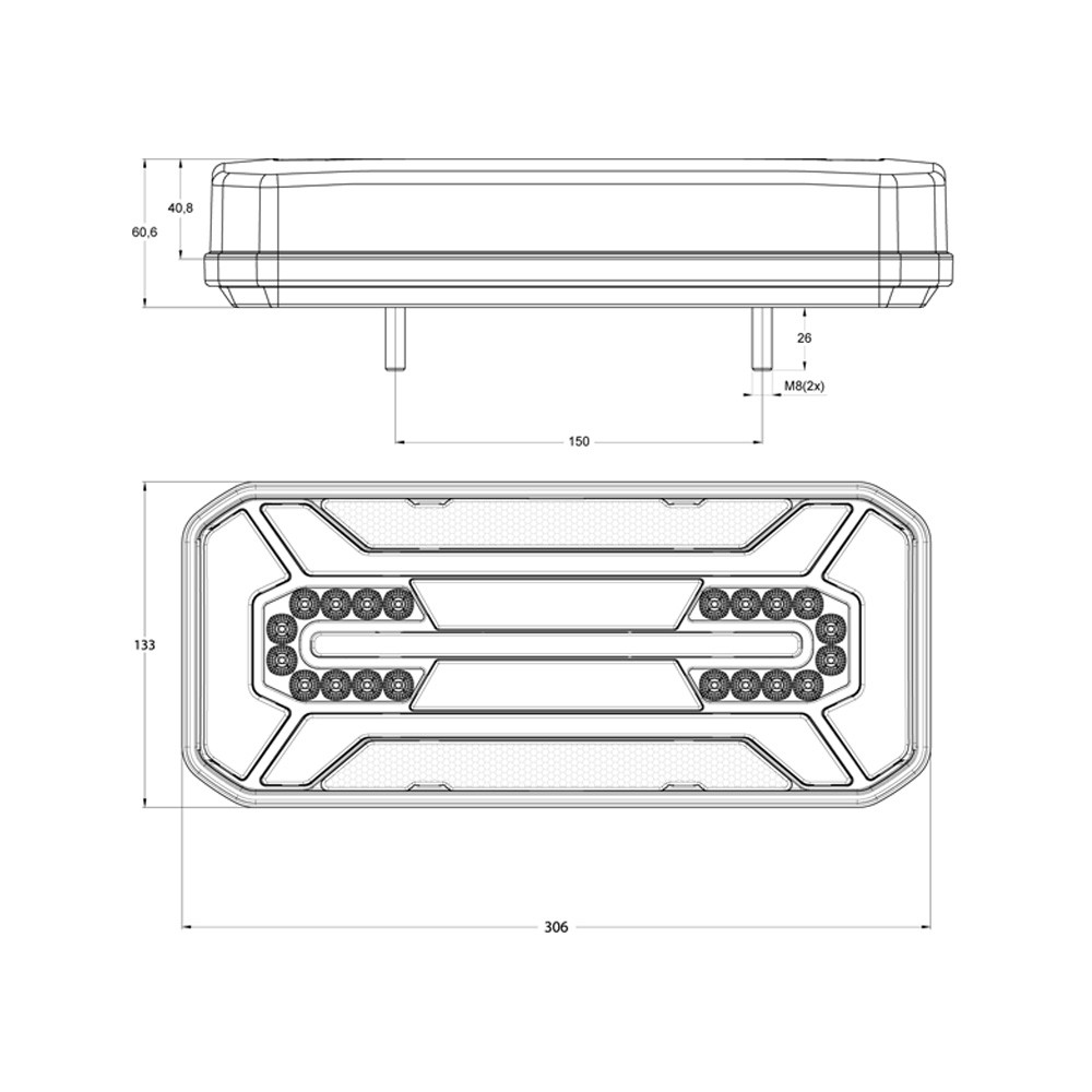 Feu arrière LED 5 fonctions 12/24V câble 2m universel