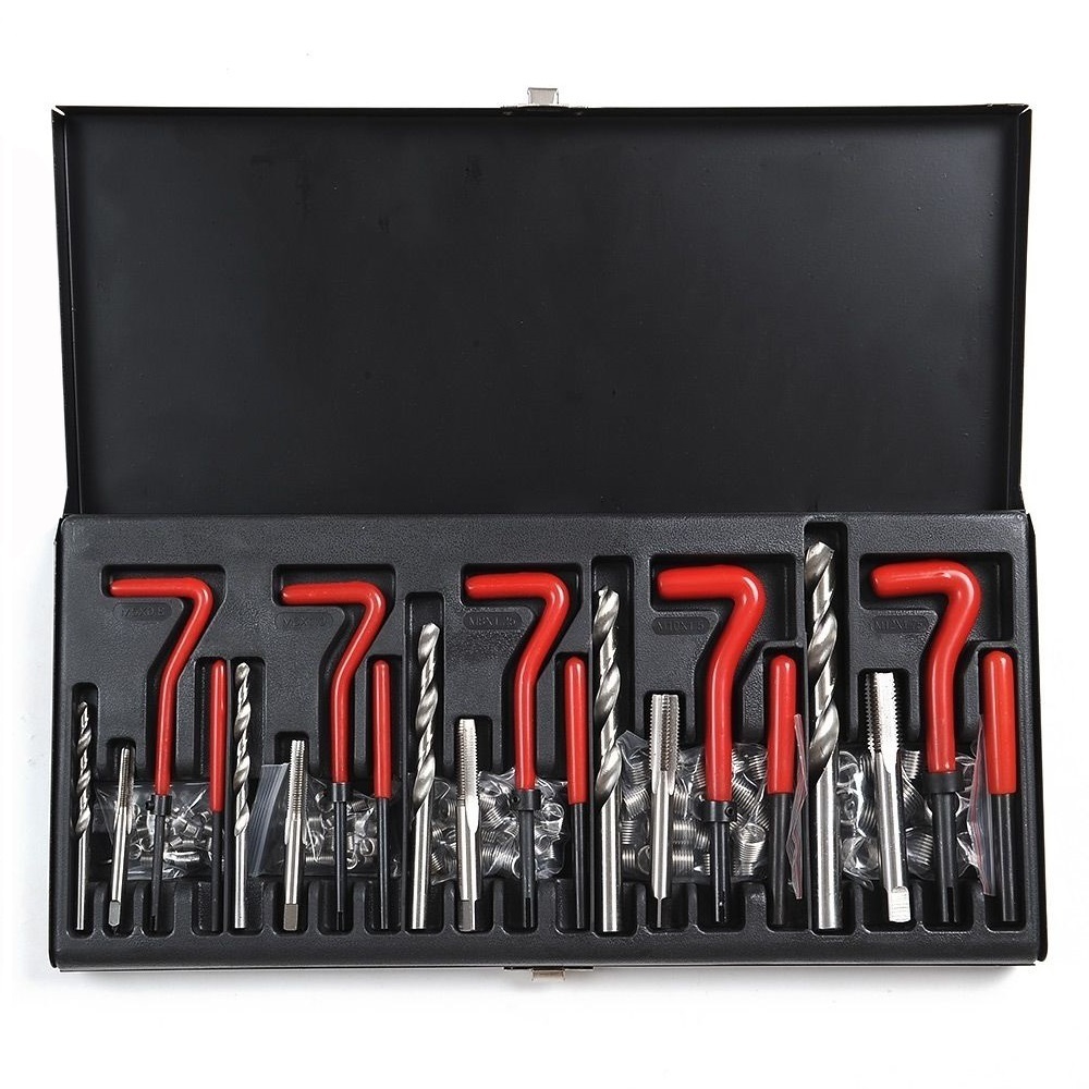 Bisenya Schroefdraadreparatieset, 131-delig, schroefdraadreparatiegereedschap, M5, M6, M8, M10, M12, schroefdraad blauw