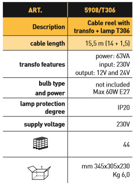 Kabel Haspel met Trafo en Looplamp type T306