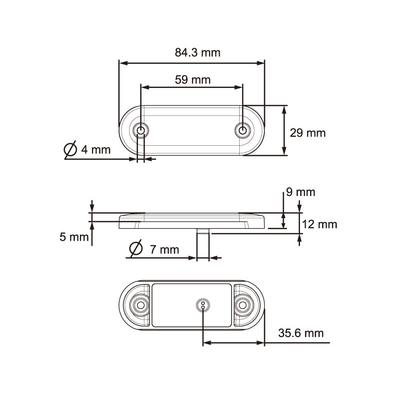 Markeringslicht achteraan LED 12-24V transparante lens 50cm kabel