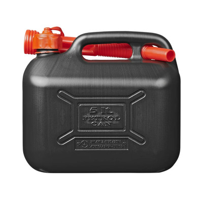 Jerrycan 5L zwart met rode tuit kunststof
