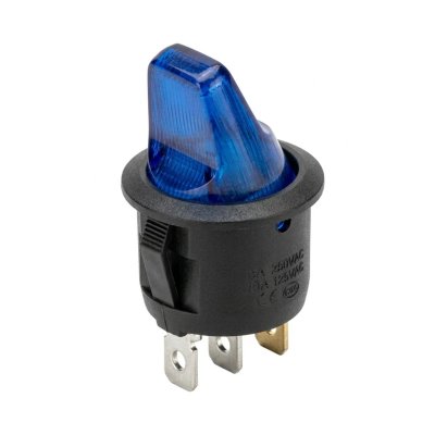 Schakelaar mini rond blauw blister 16A 12V