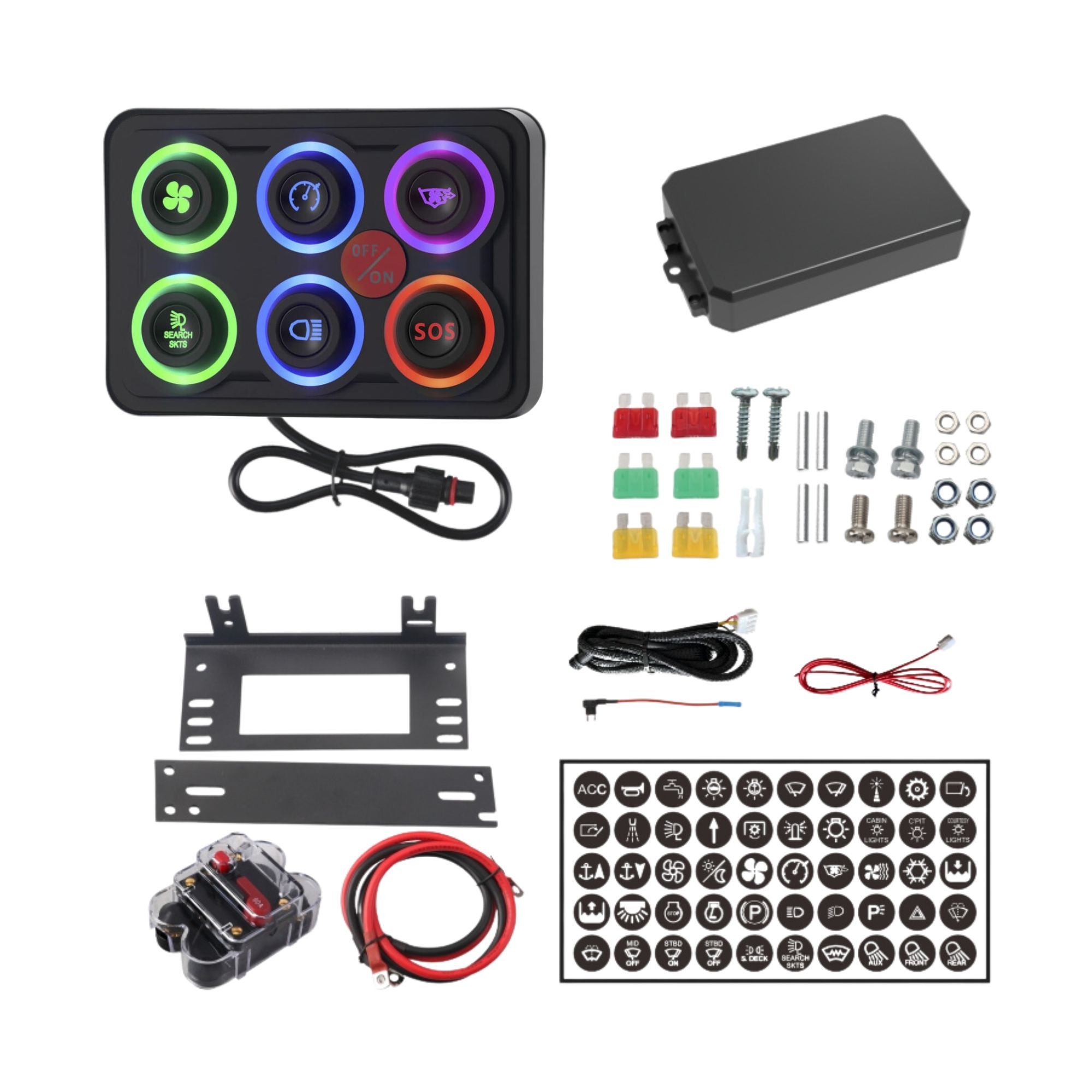 Controlepaneel 12/24V 6 aanpasbare LED-knoppen IP68 waterproof