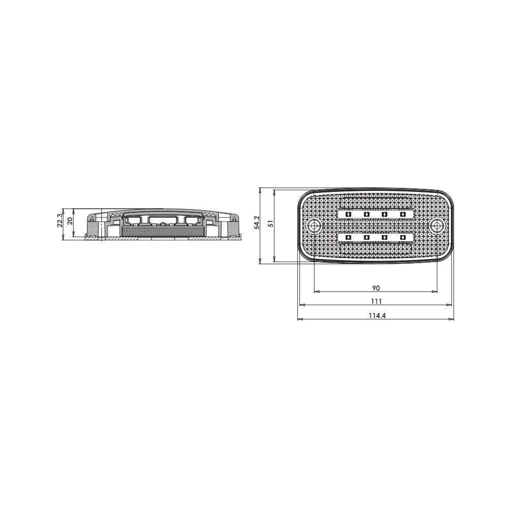 Zijmarkering W158 LED 12-24V cat. 5 22cm kabel