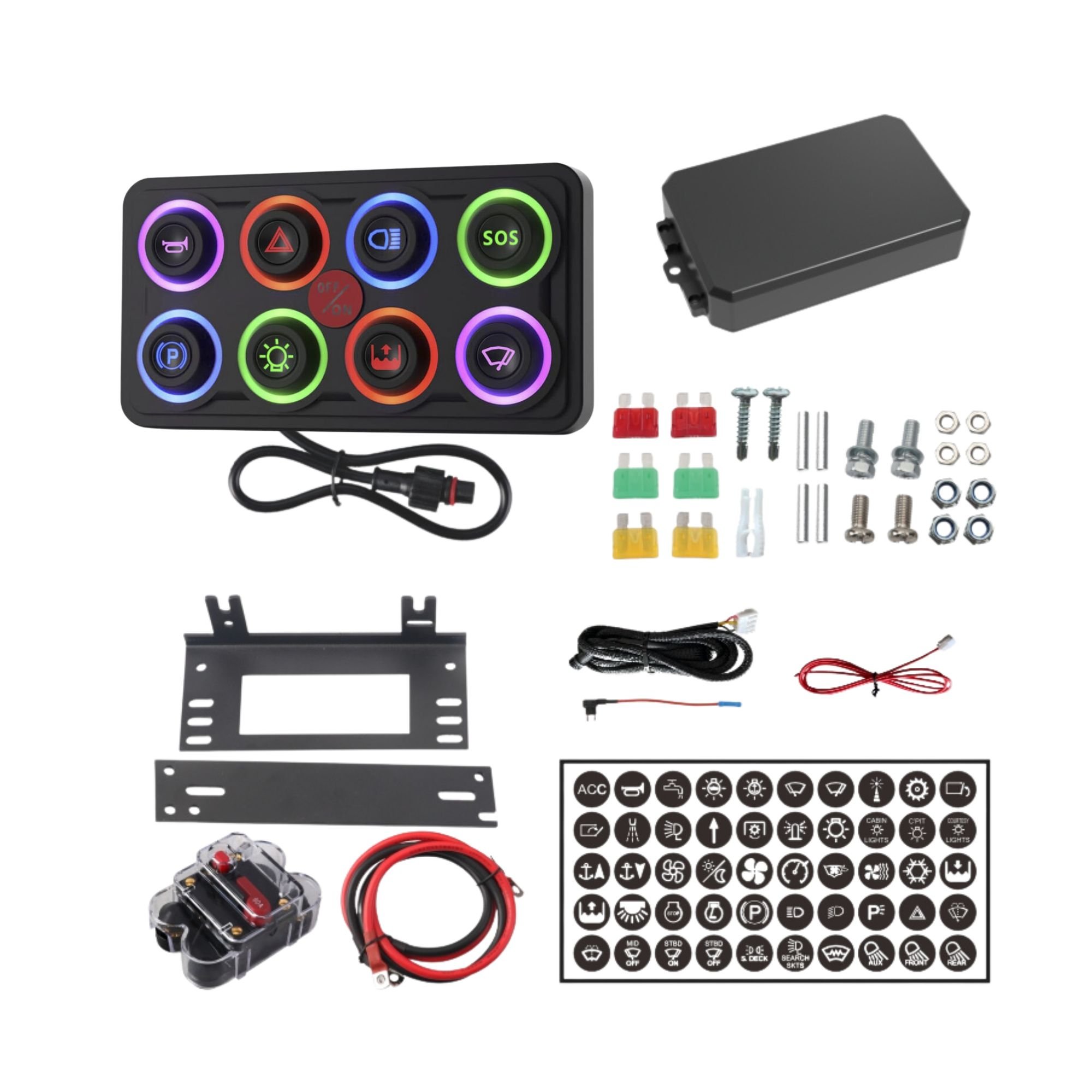 Controlepaneel 12/24V 8 aanpasbare LED-knoppen IP68 waterproof