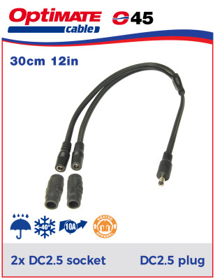 Y-splitter - DC2.5 stekker naar 2x DC2.5 contacten