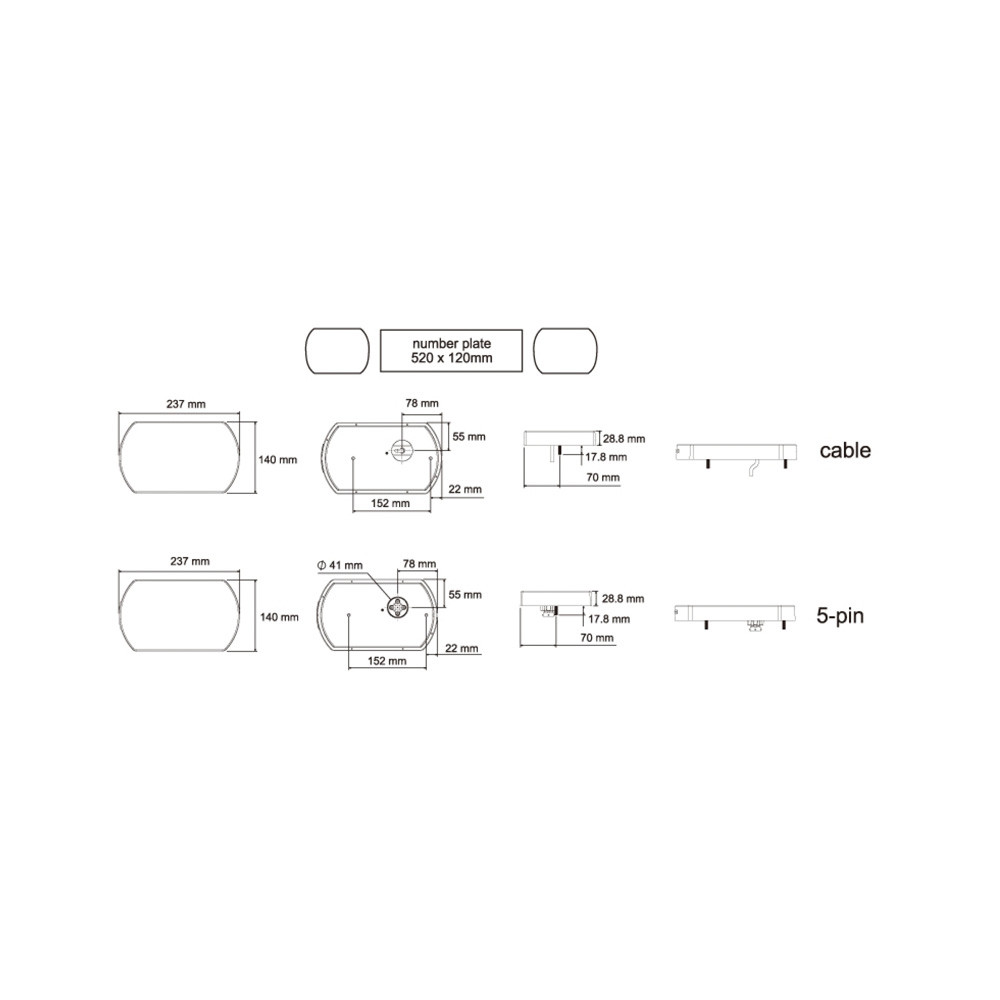 Achterlicht LED 12-24V 6-functie 2m kabel links blister