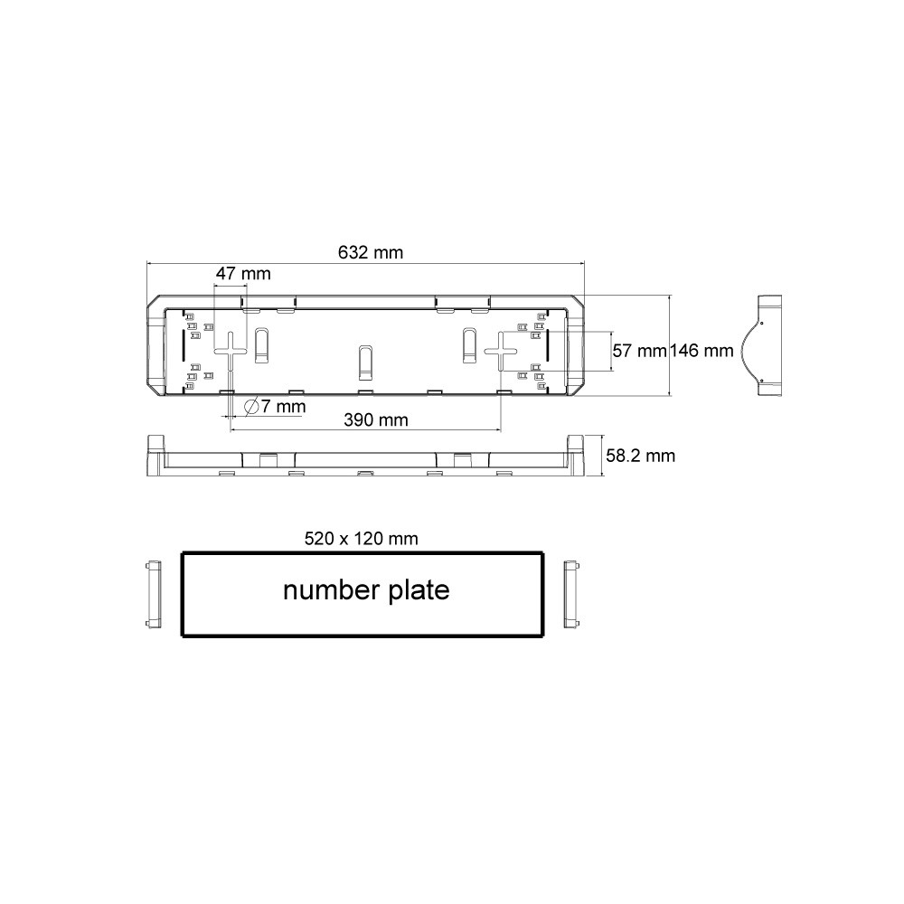 Plaathouder met nummerplaatverlichting LED 12V PRS connector