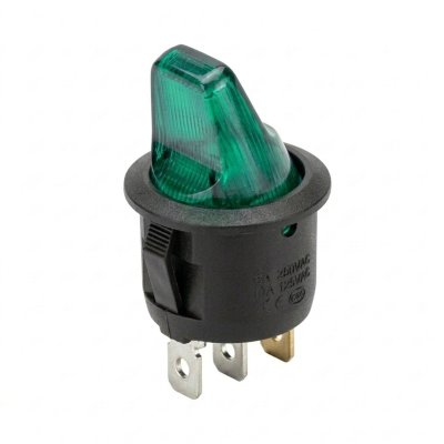 Schakelaar mini rond groen blister 16A 12V