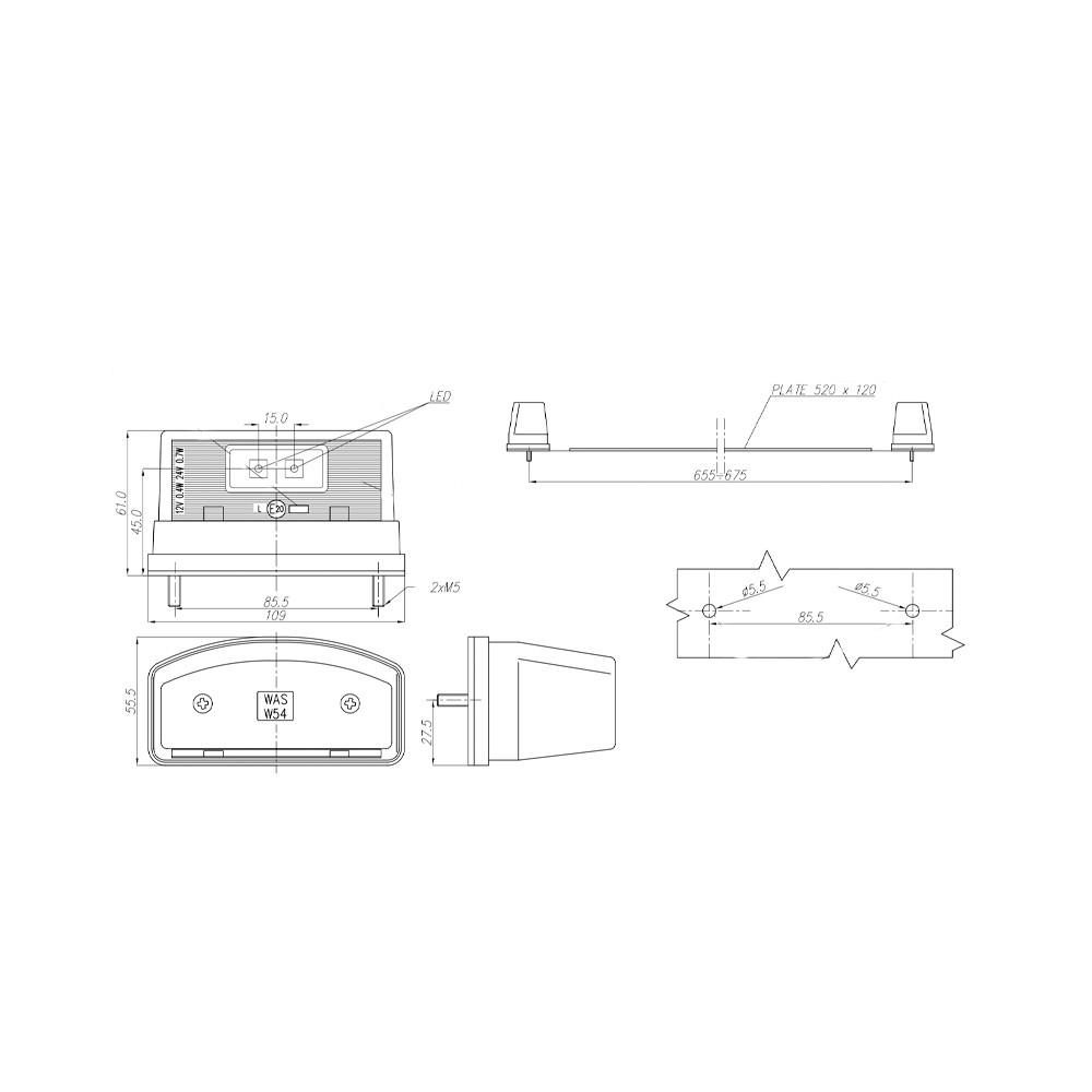 Nummerplaatverlichting W54 LED 12-24V