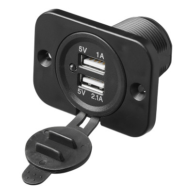USB inbouw adapter 12/24v 2-poorten - 1A + 2.1A
