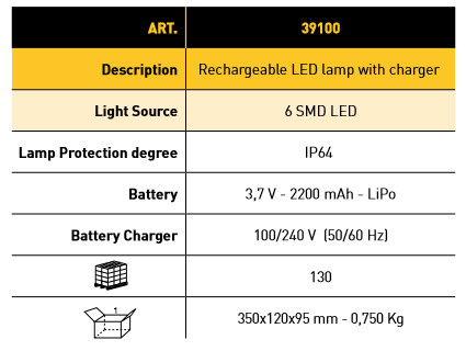 Looplamp 6 smd-led herlaadbaar, 250 lumen, 2,5w