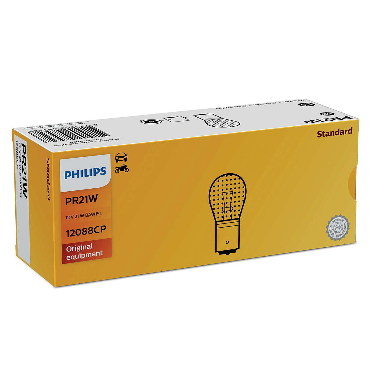 Philips 12088CP PR21W 12V 21W BAW15s Red Incandescent Globe Lamp - Made In Germany