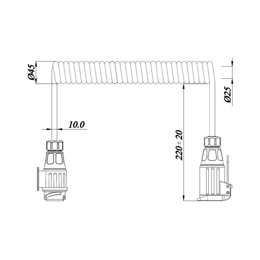 Spiraalkabel 13-polig 12V PVC 3m stekker/stekdoos