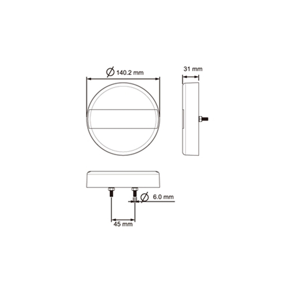 Achterlicht LED 12-24V 3-functie Ø140mm 1,5m kabel